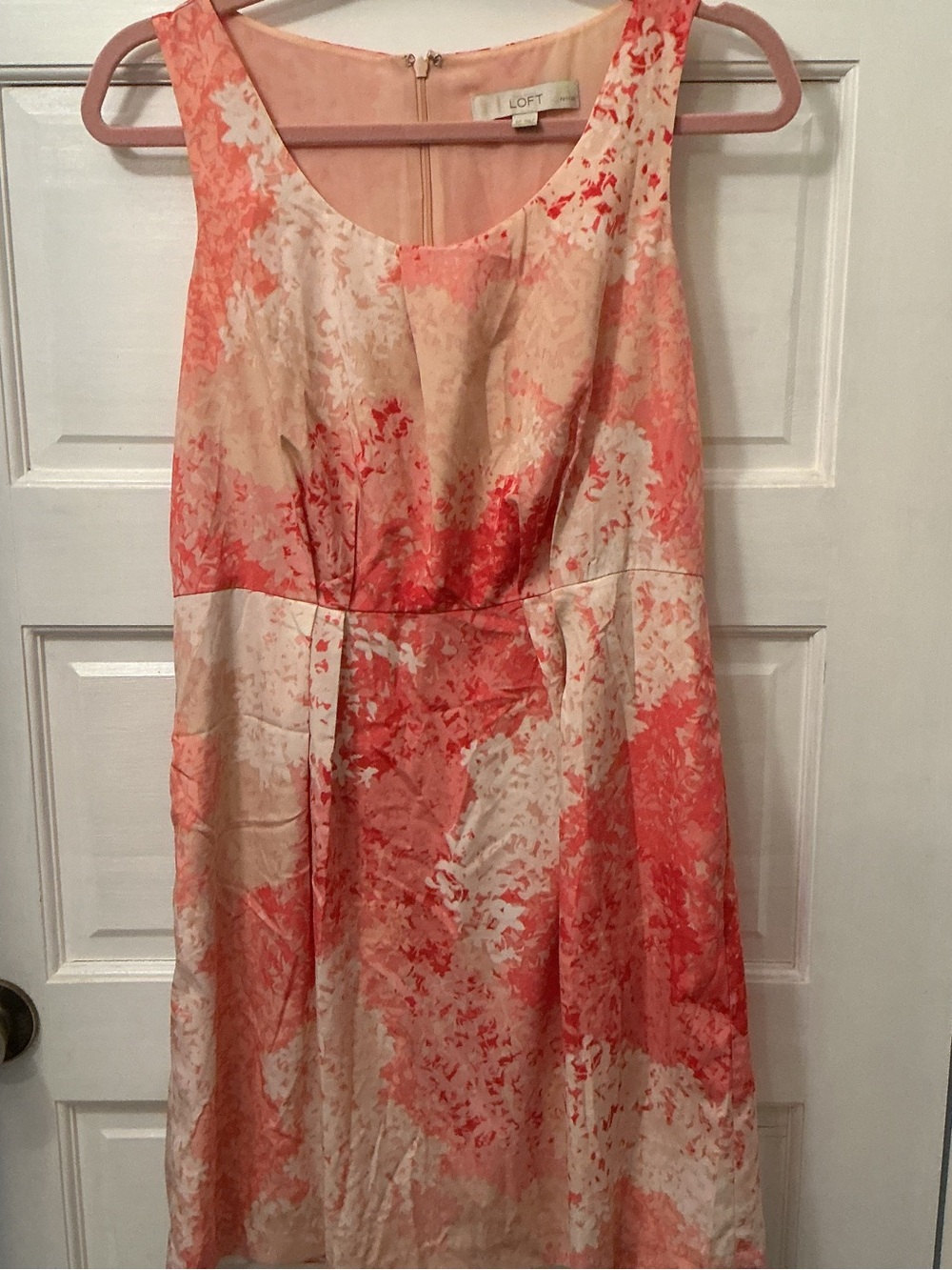 LOFT Coral and Cream Floral Print Sleeveless Dress